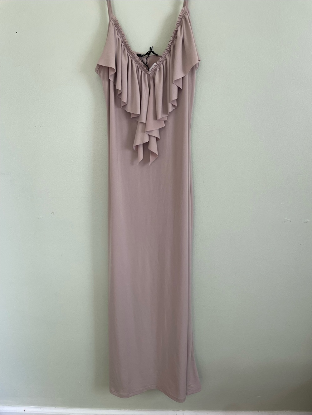 NWT Women’s Maxi Dress with Ruffle V-Neck - tan beige color Size M